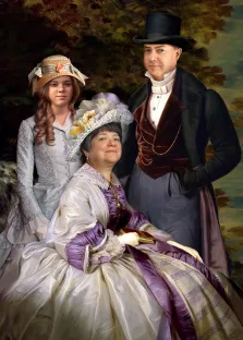 Фотомонтаж фотографий семьи из трех человек в картину XIX века, художник Лариса