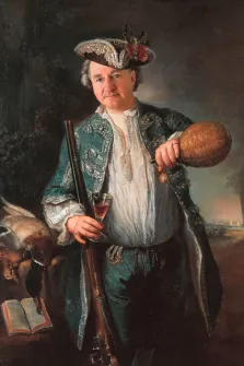 Мужчина В образе с ружьём и бокалом, художник София 