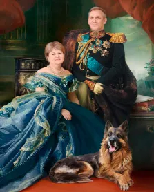 Парный портрет В образе с собакой-овчаркой, художник Антонина
