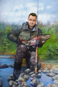 Портрет мужчины В образе рыбака с пойманной рыбой, художник Павел 