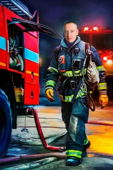 Портрет голубоглазого мужчины В образе пожарника, художник Антонина
