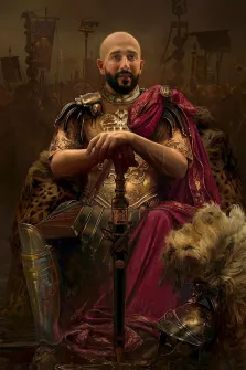 Портрет бородатого, лысого мужчины В образе Гая Юлия Цезаря, художник Валерия 