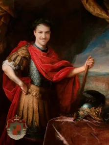 Портрет голубоглазого молодого человека с усами В образе Гая Юлия Цезаря, художник Валерия 