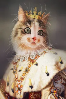 Портрет кошки с зелёными глазами В образе короля, художник Антонина