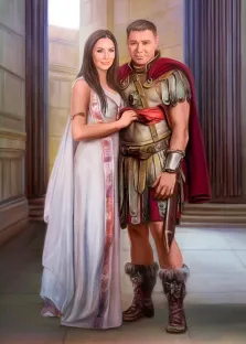 Пара В древнегреческом образе, женщина в белом платье и мужчина в древних доспехах, художник Антонина