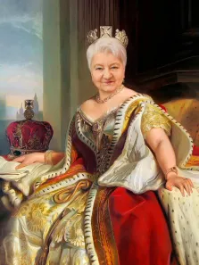 Портрет седоволосой женщины с короткой стрижкой В образе королевы Виктории, художник Антонина