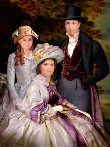 Семейный портрет из трёх человек В образе старой английской семьи, художник Антонина
