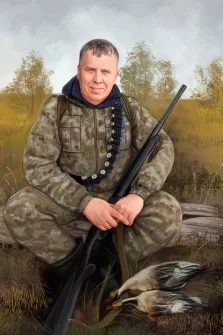 Портрет мужчины В образе охотника с ружьём, художник Антонина