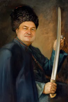 Портрет мужчины В образе казака в традиционной одежде и с шашкой в руке, художник Валерия 