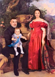 Отец, мать и маленький сын В образе семьи 18 века, художник Антонина