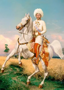 Портрет мужчины В образе императора на белом коне, художник Валерия 