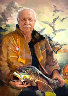 Портрет усатого пожилого мужчины В образе рыбака, художник Валерия 