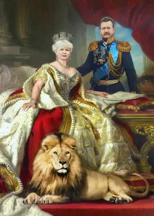 Парный портрет В образе королевы и короля, рядом с королевой лежит лев, художник Антонина