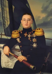 Портрет молодого человека в очках В образе русского мореплавателя Ивана Фёдоровича Крузенштерна, художник Валерия 