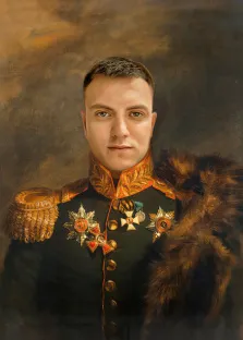 Портрет мужчины В образе генерала на нейтральном фоне, художник Лариса