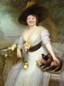 Портрет женщины В образе старинной дамы в белом платье и с чёрной шляпе, художник Антонина
