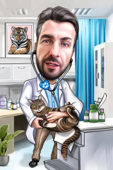 Шарж, художник Александра, портрет ветеринара с котом