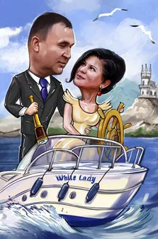 Шарж на пару в Черном море на катере