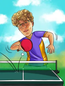Портрет кудрявого молодого человека в очках с тениссной ракеткой в стиле Шарж, художник Олеся 