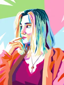 Wpap, художник Олеся, яркий портрет девушки с разноцветными волосами и кулоном
