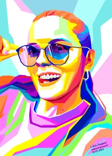 Портрет девушки в очках в стиле Wpap, подарок на день рожденья, художник Александра 