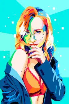 Портрет девушки в стиле Wpap на ярком голубом фоне, художник Анастасия 