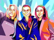 Женский портрет в стиле Wpap, три девушки в ярких красках на абстрактном фоне, художник Анастасия 
