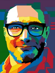 Портрет бородатого мужчины в очках в стиле Wpap в разных цветах, художник Олеся