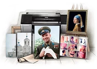 Фото на холсте, репродукция в раме, коллаж и модульная картина с видом Осиново на фоне плоттера, подрамников, рулонов холста