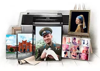 Фото на холсте, репродукция в раме, коллаж и модульная картина с видом Вышнего Волочка на фоне плоттера, подрамников, рулонов холста