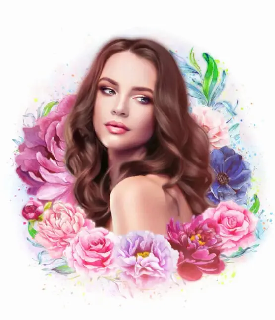 Flower Art портрет девушки в профиль с яркими цветами