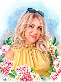 Flower Art портрет женщины в желтом наряде с цветами