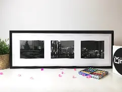Чёрно-белый коллаж из трёх фото в раме Три чёрно-белые фотографии в паспарту и тёмной раме
